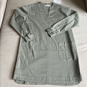 NWT Everlane Long-Sleeve Utility Mini Dress sage‎ green organic cotton blend XS